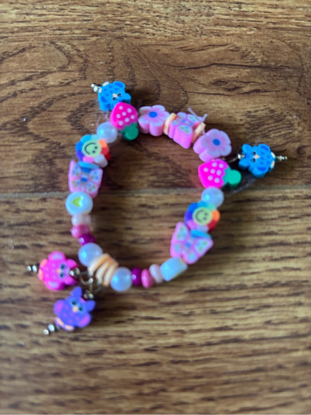 Girls Pink Multicolor Cute Charm Beaded Bracelet